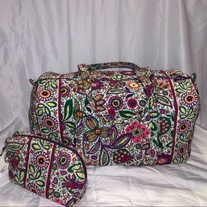 Vera Bradley large duffel & large cosmetic case